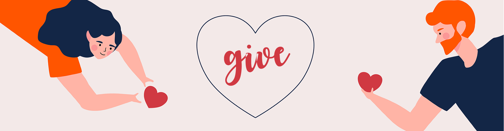 A heart with Give inside. Two people with hands outstretched