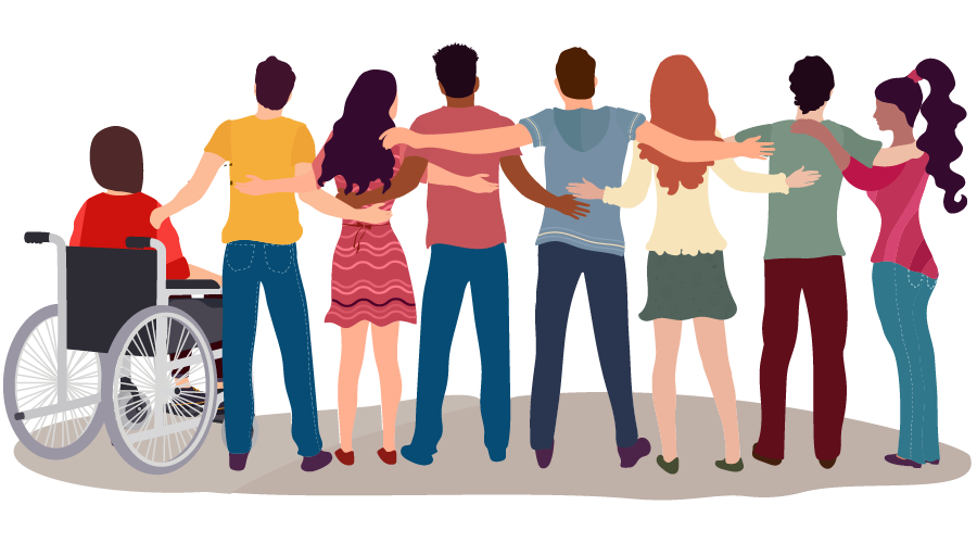 diverse group of people with arms around each ohter