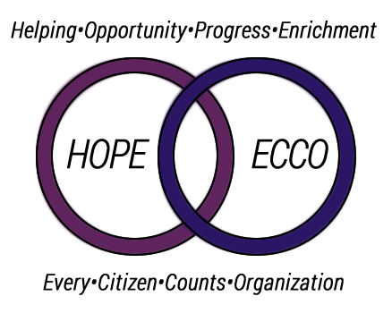 Hope DAC/ECCO logo -- Helping, Opportunity, Progress, Enrichment -- Every Citizen Counts Organization