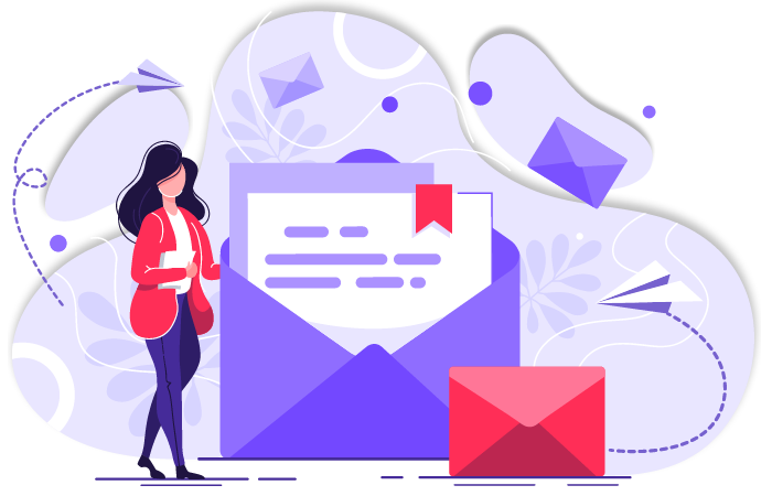 Woman next to an envelope